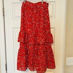 Ann Taylor red ruffle floral skirt